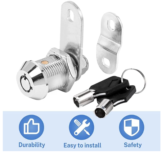 Standard security cam lock with reversible keys and cam actuator for display case installation