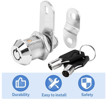 Standard security cam lock with reversible keys and cam actuator for display case installation